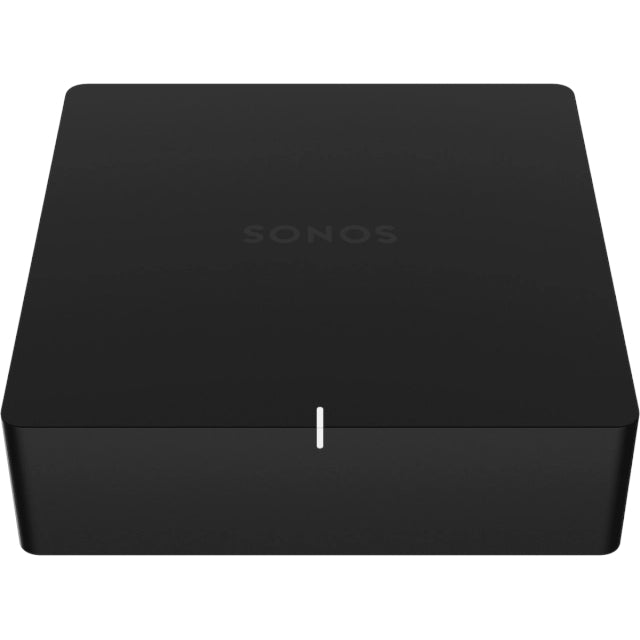 Sonos Port Network Audio Streamer Black front on top down view against a white background.