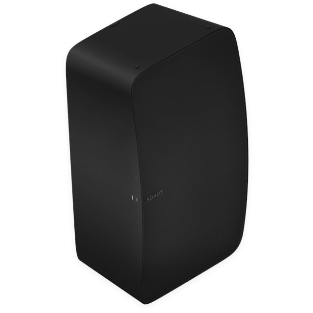 Sonos Five Premium Speaker Black standing vertically front on angled view against a white background.