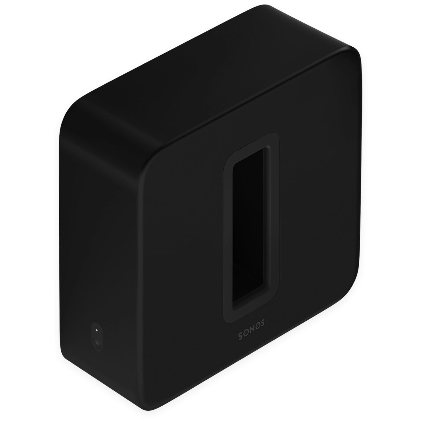 Sonos Sub (Gen 3) Subwoofer Black front angle top down view against a white background.