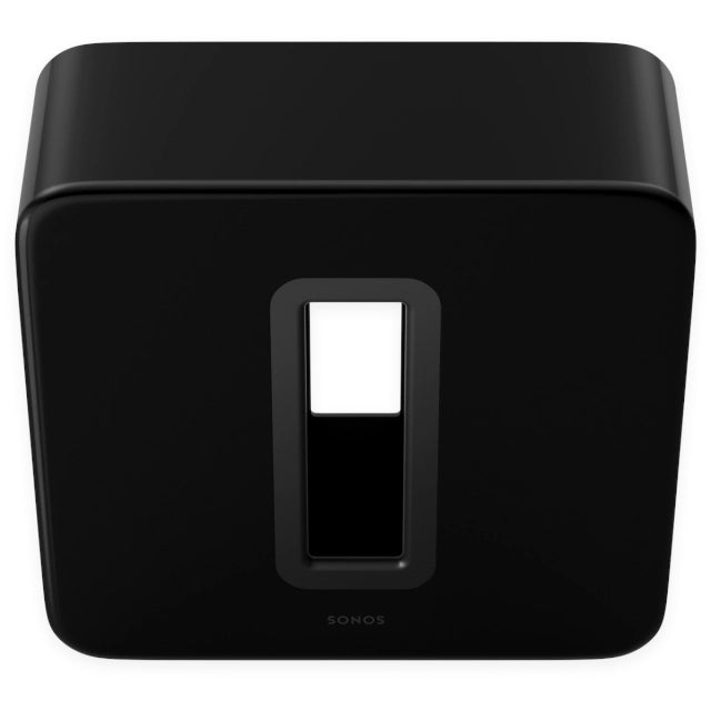 Sonos Sub (Gen 3) Subwoofer Black front facing top down view against a white background.