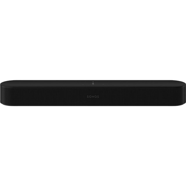 Sonos Beam (Gen 2) Soundbar Black front facing view against a white background.