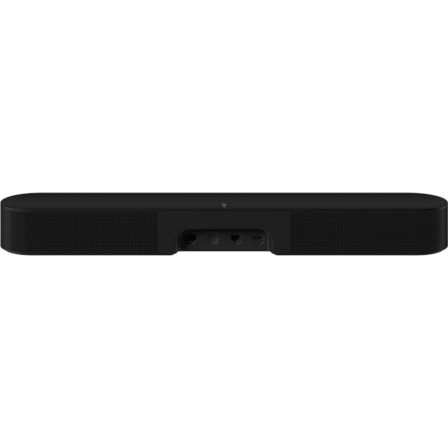 Sonos Beam (Gen 2) Soundbar Black front facing view of the rear of the device against a white background.