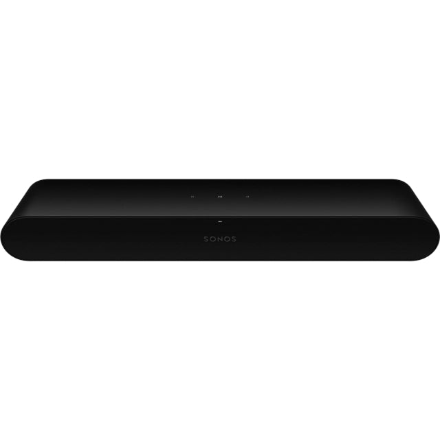 Sonos Ray Soundbar Black front on top down view against a white background.