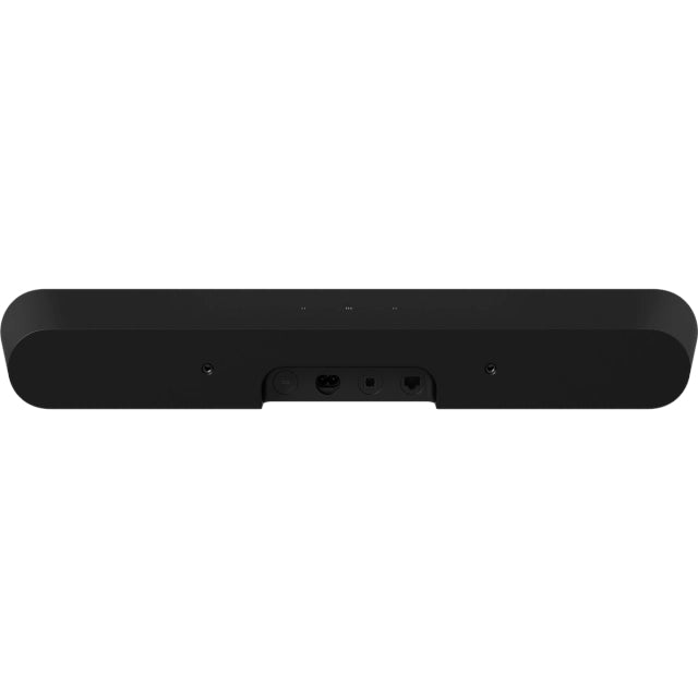 Sonos Ray Soundbar Black front on view of the rear of the device and the inputs against a white background.