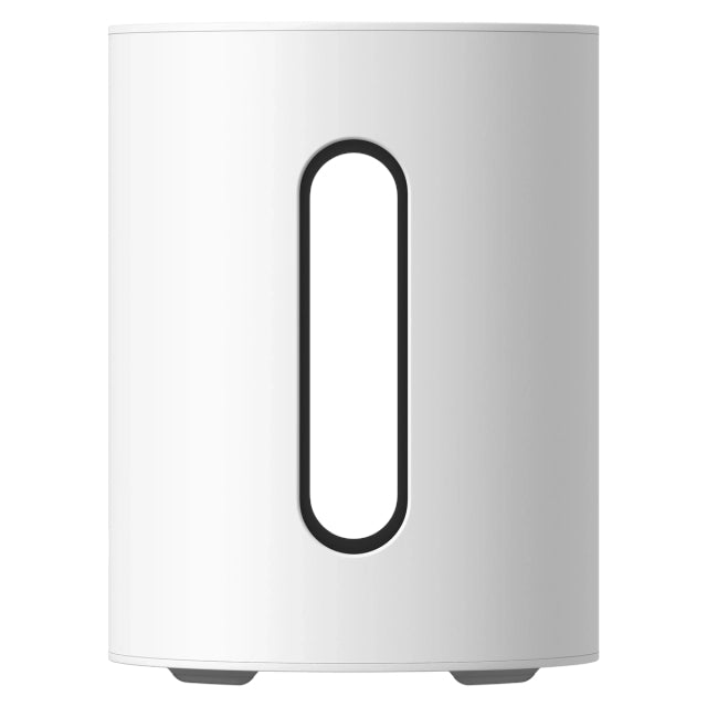 Sonos Sub Mini White front on view with white background.