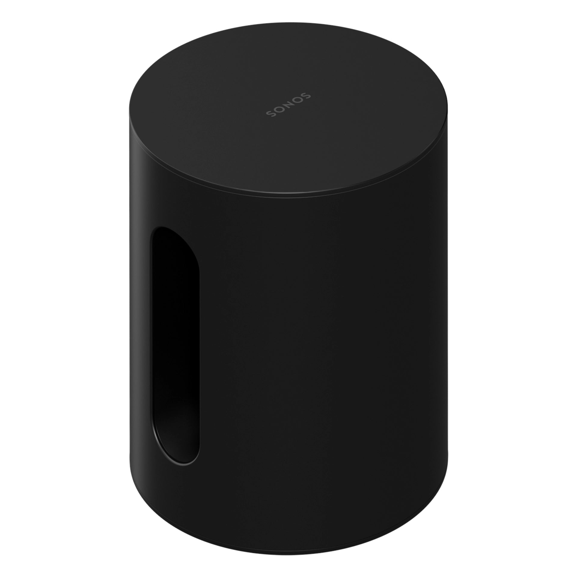 Sonos Sub Mini Black front view top down angle against a white background.