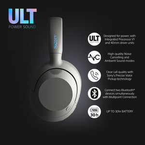 Sony WHULT900 - ULT WEAR - Bluetooth Enabled Headphones with ULT POWER SOUND, Ultimate Deep Bass, Noise Cancelling, Clear Call Quality, Up to 30hr Battery Life, IOS & Android