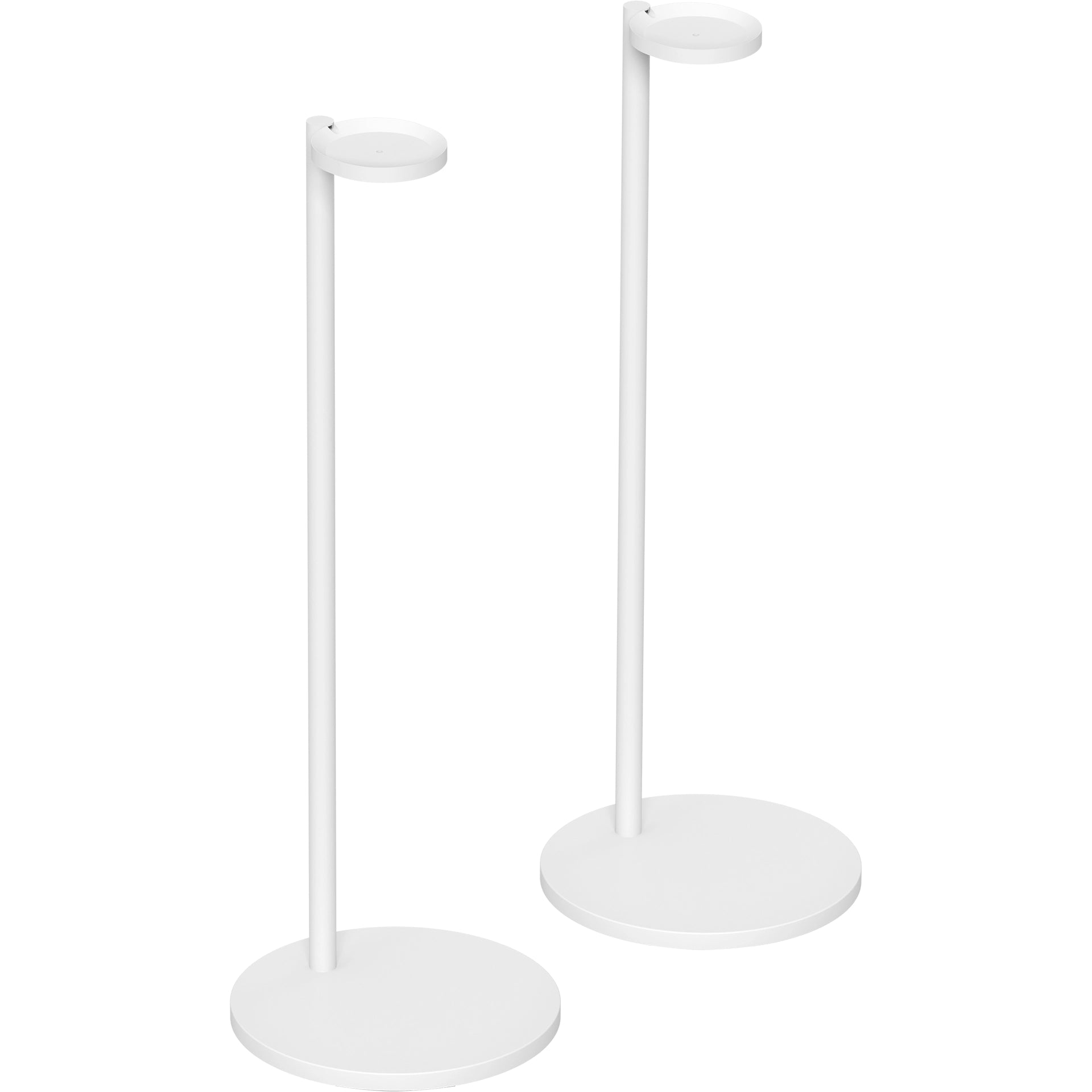 Two Sonos Era 100 Floor Stands White next to each other front facing angled view against a white background.