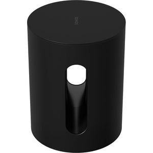 Sonos Sub Mini Black side view top down angle against a white background.