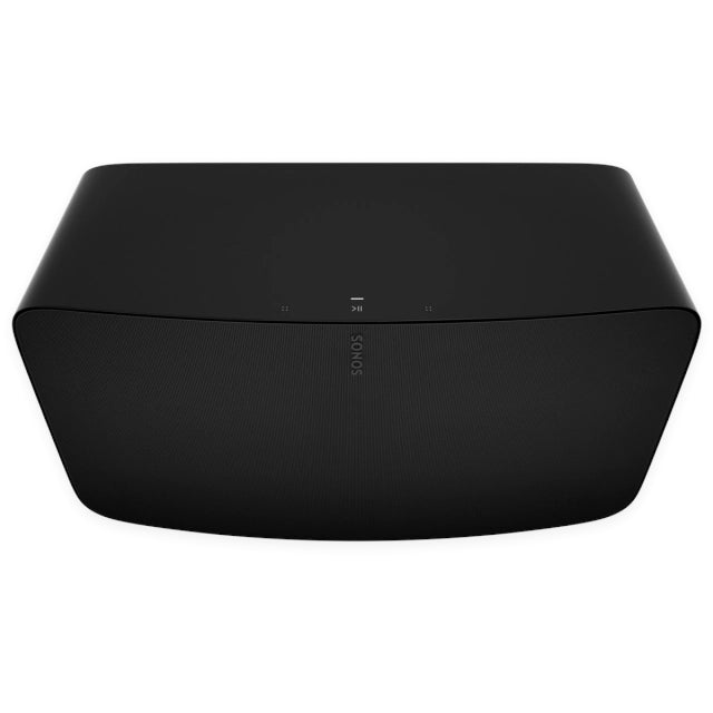 Sonos Five Premium Speaker Black top down front on view against a white background.