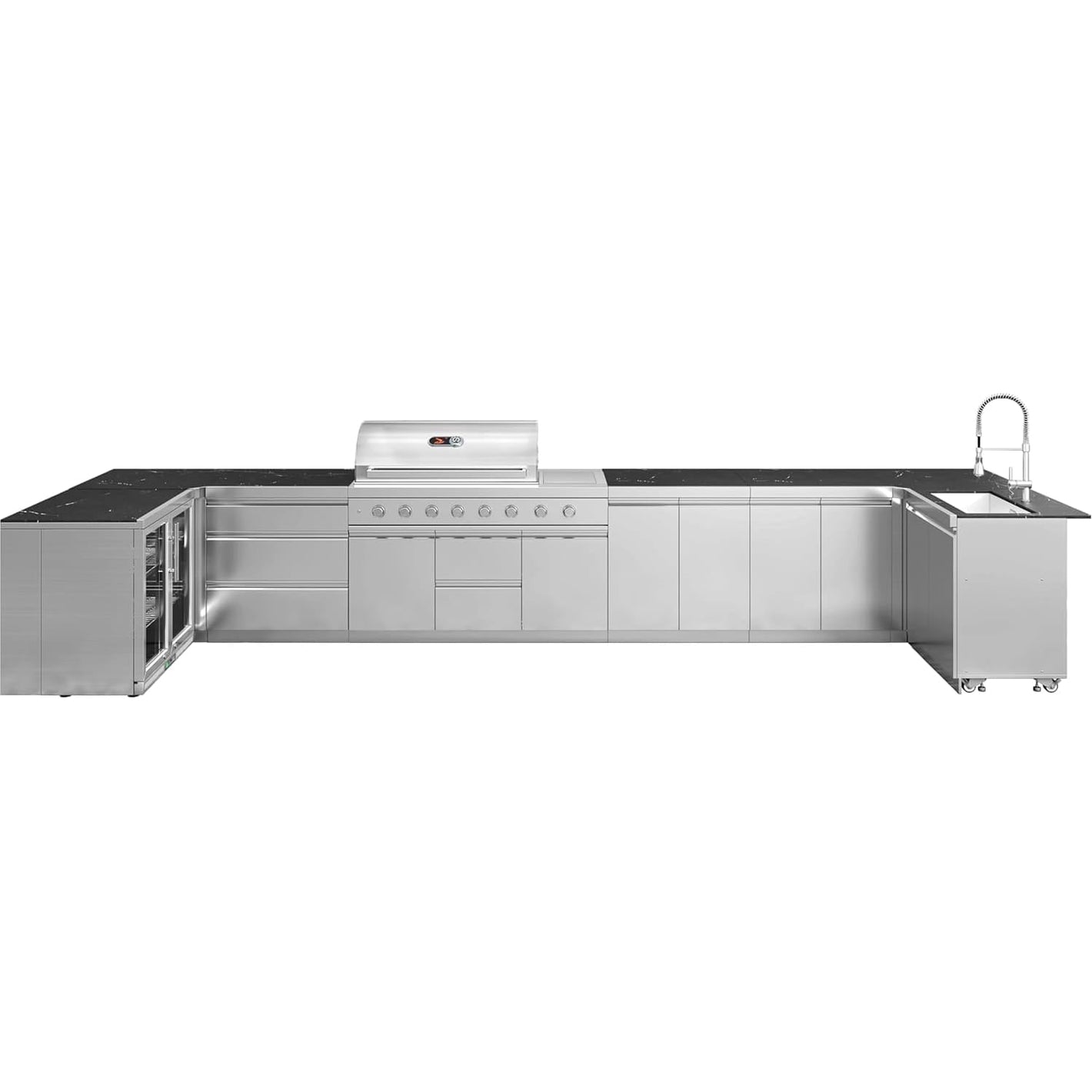 Whistler Grills Malmesbury 6-Burner Kitchen with Double Door Fridge, Sink and Corner Units - Stainless Steel