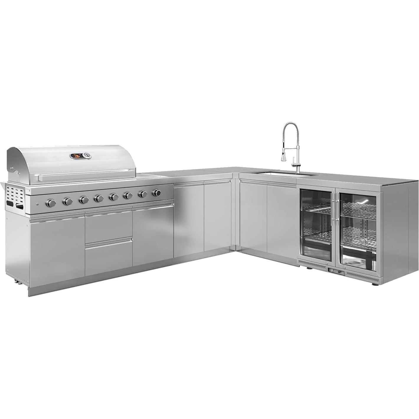 Whistler Grills Marlborough 6-Burner Kitchen with Double Door Fridge, Sink and Corner Unit - Stainless Steel