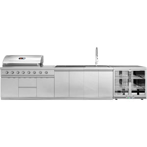 Whistler Grills Oaksey 6-Burner Kitchen with Double Door Fridge, Sink and Gas Bottle Cabinet - Stainless Steel