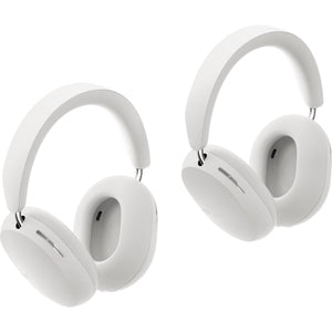 Two Sonos Ace Headphones White next to each front angled view against a white background.