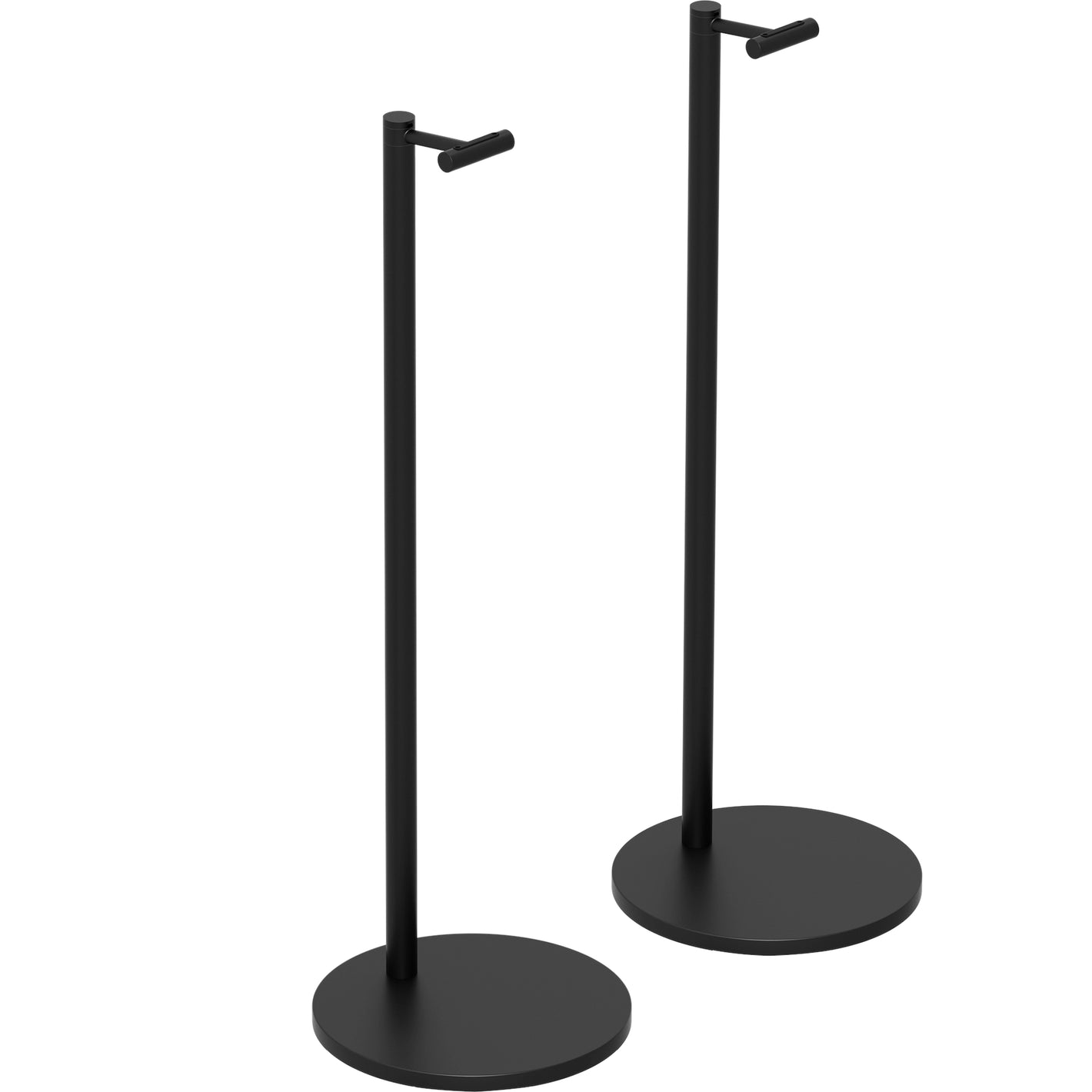 Sonos Era 300 Floor Stands Pair Black next to each other front angled view against a white background.