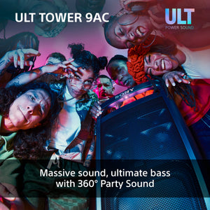 Sony ULT TOWER 9AC - Ultimate Bluetooth Party Speaker, 2 x ULT POWER SOUND modes, X-Balanced Speaker, 360 Lights & Sound, Karaoke Inputs - Black