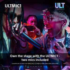 Sony ULTMIC1 - Wireless Microphone Set with 2 Mics and Receiver, Advanced Noise Reduction, Duet Assist, 20hr Battery, Shockproof, Perfect for ULT POWER SOUND series – Black