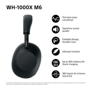 SONY WH-1000XM6 Flagship Noise Cancelling Over-Ear Wireless Bluetooth Headphones, Signature Hi-Res Sound, Ultimate Comfort, Foldable Design, Durable Case, 30 HR Battery, iOS & Android