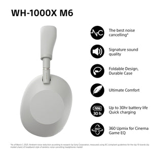 SONY WH-1000XM6S Flagship Noise Cancelling Over-Ear Wireless Bluetooth Headphones, Signature Hi-Res Sound, Ultimate Comfort, Foldable Design, Durable Case, 30 HR Battery, iOS & Android - Silver