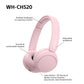 Sony WH-CH520P Wireless Bluetooth Headphones - up to 50 Hours Battery Life with Quick Charge, On-ear style - Pink