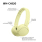 Sony WH-CH520Y Wireless Bluetooth Headphones - up to 50 Hours Battery Life with Quick Charge, On-ear style - Yellow