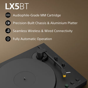 Sony PS-LX5BT Premium Wireless Bluetooth Turntable, Full Auto Playback, Belt-drive, Quality Cartridge, Hi-Res Audio Wireless, Built-in Phono Preamp, 3 Gain Modes, 2 Speed Operation, Rubber Mat