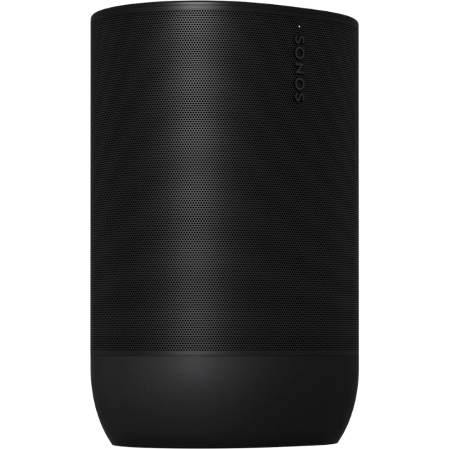 Sonos Move 2 Portable Smart Speaker Black front facing at a slight angle view against a white background.