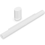 Sonos Arc Ultra Soundbar and Sonos Move 2 Portable Smart Speaker White angled top down view against a white background.