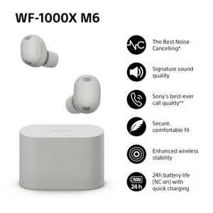 Sony WF-1000XM6S Wireless Noise Cancelling Earbuds - Platinum Silver