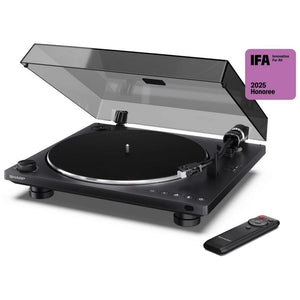 Sharp RPTT100CPSS30 Pair of Wireless Bookshelf Speakers with Automatic Bluetooth Turntable - Black