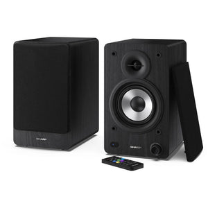 Sharp RPTT100CPSS30 Pair of Wireless Bookshelf Speakers with Automatic Bluetooth Turntable - Black