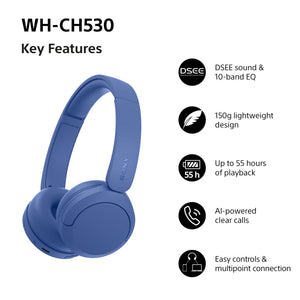Sony WH-CH530L Wireless Bluetooth Headphones - Cobalt