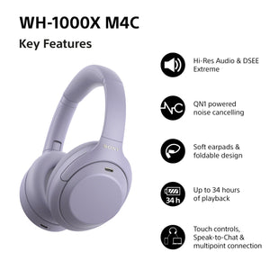 Sony WH-1000XM4CV Noise Cancelling Wireless Over Ear Headphones - Lavender