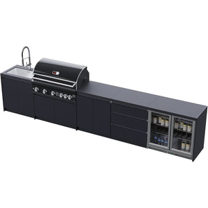 Whistler Grills Fairford 1 Modular Outdoor Kitchen, 5 Burner BBQ with Rotisserie, Sink, Storage and Double Door Fridge - Black