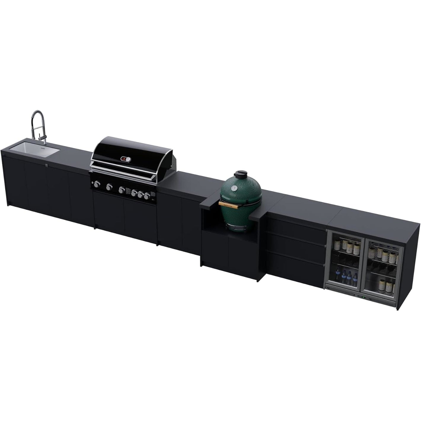 Whistler Grills Fairford 2 Modular Outdoor Kitchen, 5 Burner BBQ with Rotisserie, Sink, Storage, Double Door Fridge and Ceramic Egg Module (egg sold separately) - Black