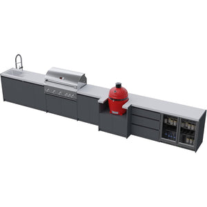 Whistler Grills Fairford 2 Modular Outdoor Kitchen, 5 Burner BBQ with Rotisserie, Sink, Storage, Double Door Fridge and Ceramic Egg Module (egg sold separately) - Grey