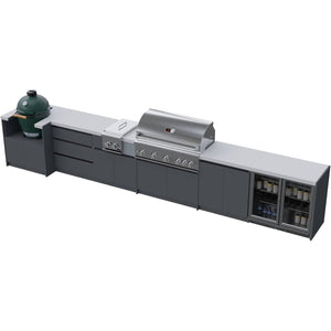 Whistler Grills Fairford 3 Modular Outdoor Kitchen with 5 Burner BBQ, Rotisserie, Side Burner, Double Door Fridge and Ceramic Egg Module (egg sold separately) - Grey
