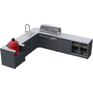 Whistler Grills Fairford 5 Modular Outdoor Kitchen, 5 Burner BBQ with Rotisserie, Sink, Storage, Double Door Fridge and Ceramic Egg Module (egg sold separately) - Grey