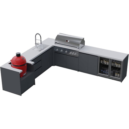 Whistler Grills Fairford 5 Modular Outdoor Kitchen, 5 Burner BBQ with Rotisserie, Sink, Storage, Double Door Fridge and Ceramic Egg Module (egg sold separately) - Grey