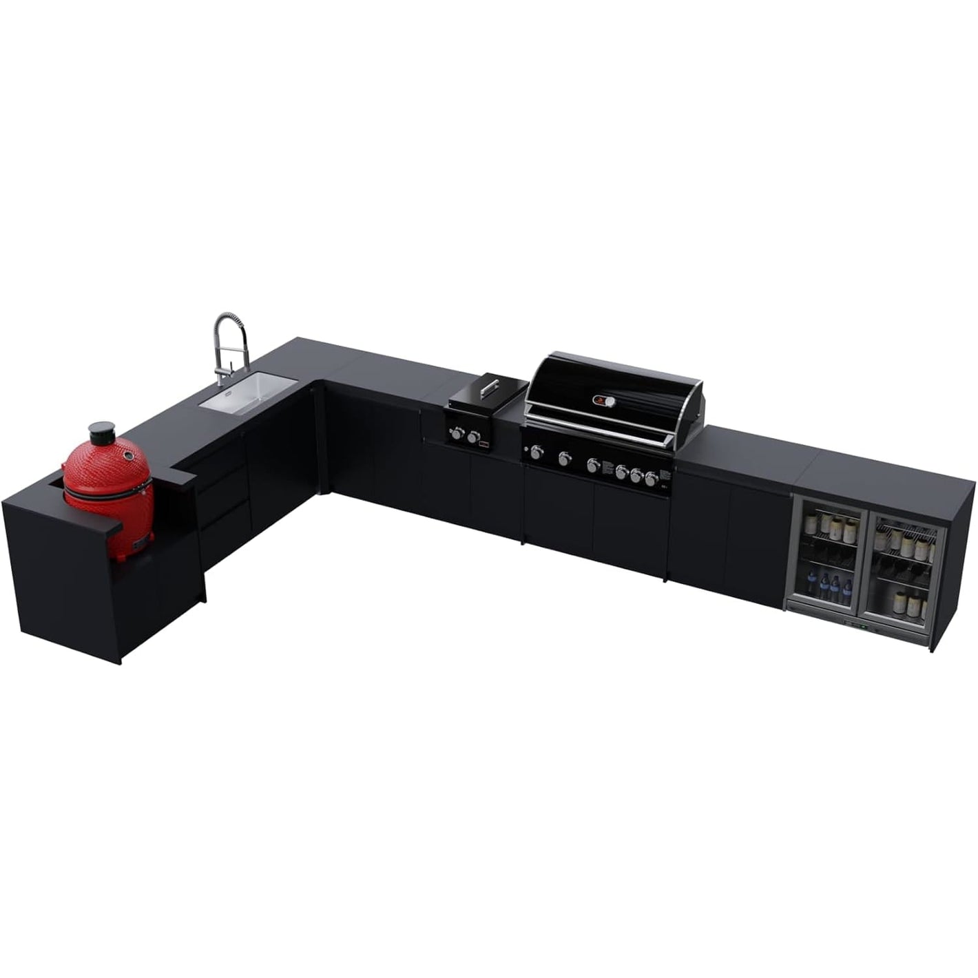 Whistler Grills Fairford 6 Modular Outdoor Kitchen, 5 Burner BBQ with Rotisserie, Side Burner, Double Door Fridge and Ceramic Egg Module (egg sold separately) - Black