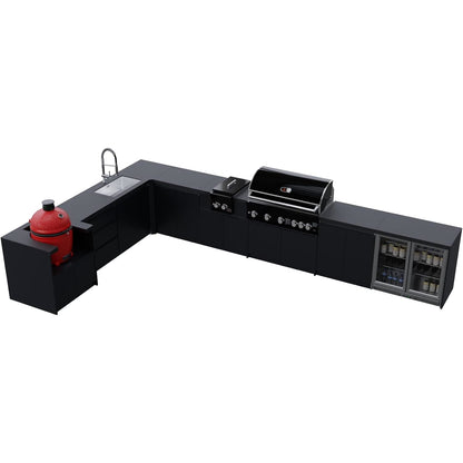 Whistler Grills Fairford 6 Modular Outdoor Kitchen, 5 Burner BBQ with Rotisserie, Side Burner, Double Door Fridge and Ceramic Egg Module (egg sold separately) - Black