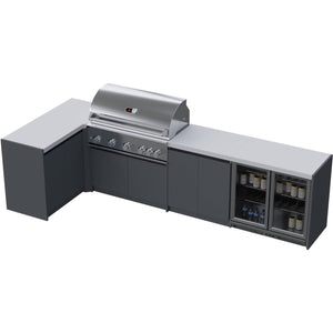 Whistler Grills Fairford 7 Modular Outdoor Kitchen, 5 Burner BBQ with Rotisserie, Sink, Storage and Double Door Fridge - Grey