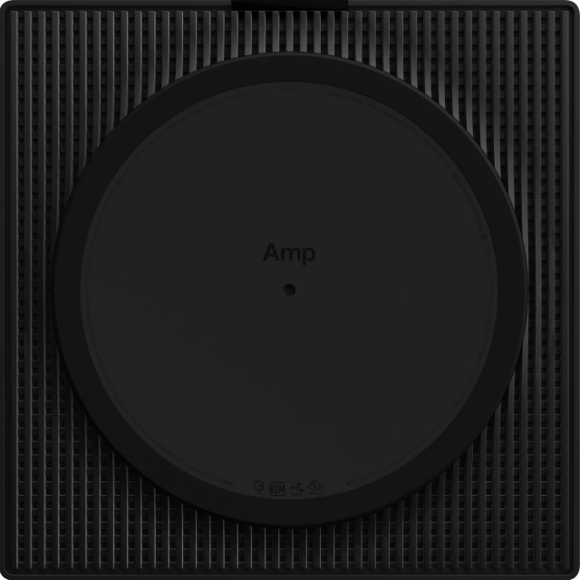 Sonos Amp Amplifier Black top down view of the bottom of the device.