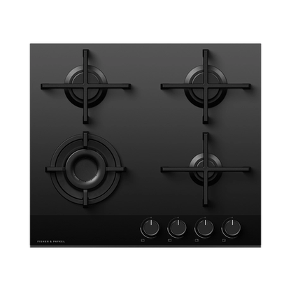 Fisher & Paykel CG604DNGGB4 60cm 4 Burner Gas Hob - Black Glass