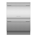 Stainless steel dishwasher with two drawers on a white background