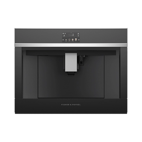 Black built-in coffee machine on a black background