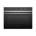 Black oven with digital display on a white background