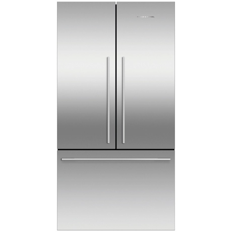 Stainless steel refrigerator on a white background