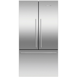 Stainless steel refrigerator on a white background
