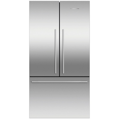 Stainless steel refrigerator on a white background